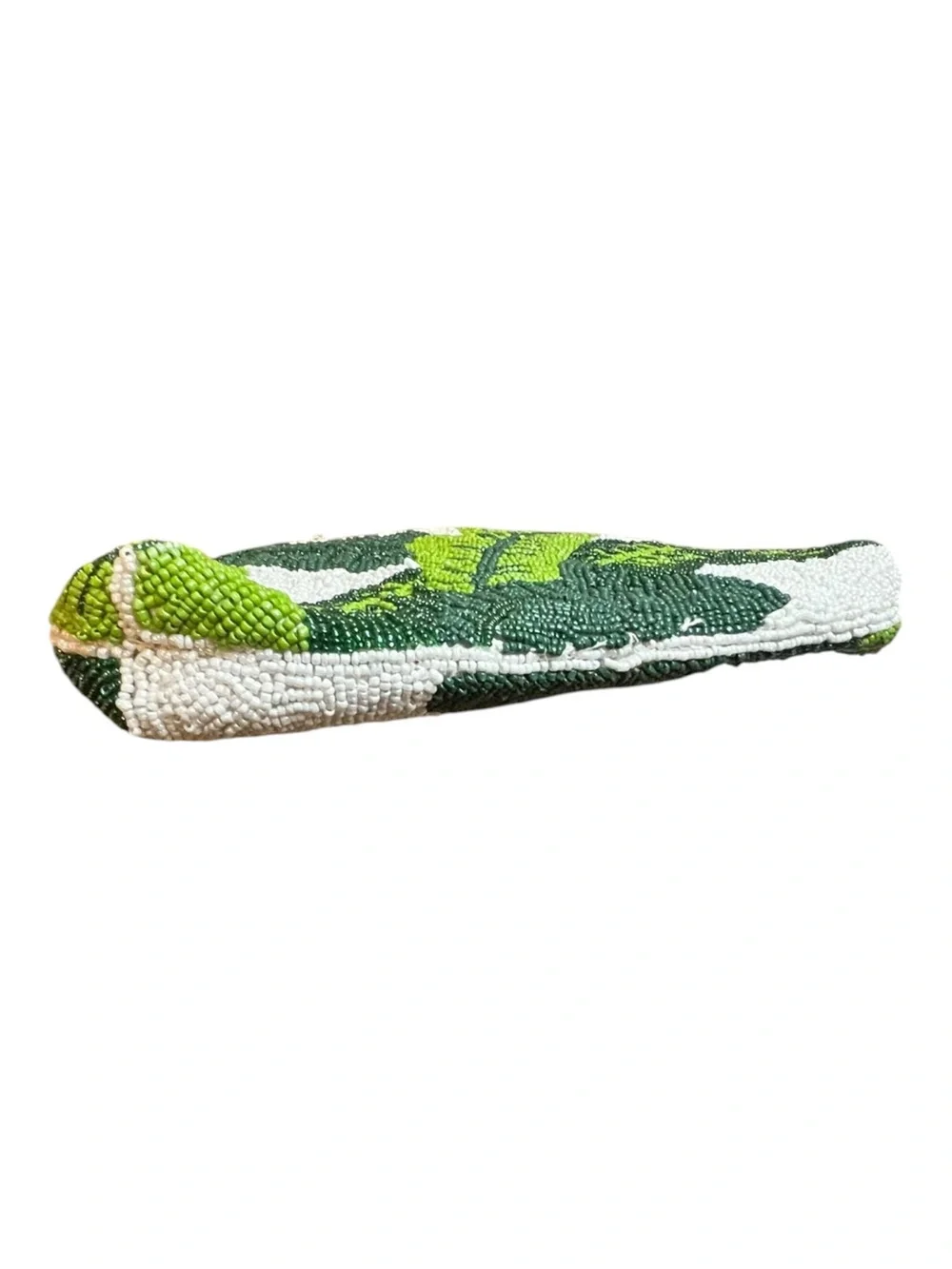 Sincerely Jules Tropical Banana Leaf Beaded Clutch Green White